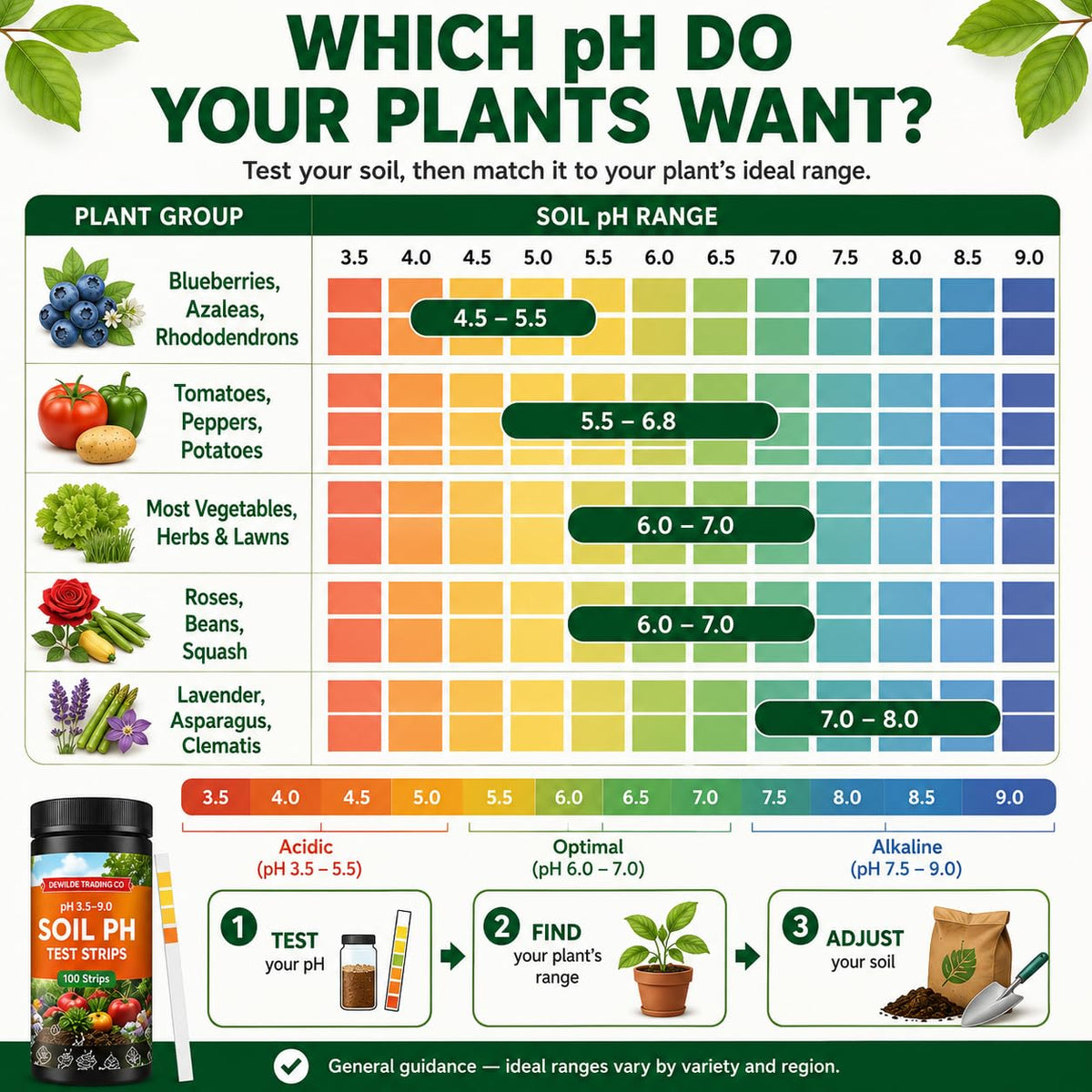 Soil Test Kit – 100 Soil pH Test Strips (3.5–9 Range) for Garden, Lawn & Indoor Plants – Easy