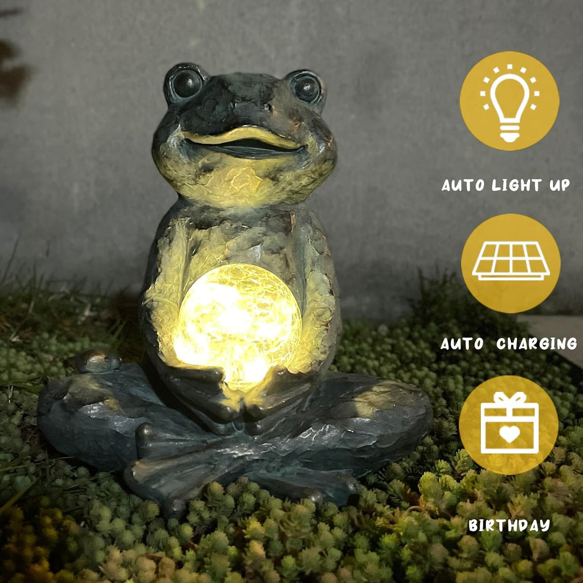 Zen Yoga Frog Garden Statue Ornament, Outdoor Decor, Solar Patio Garden Sculptures & Statues, Gift