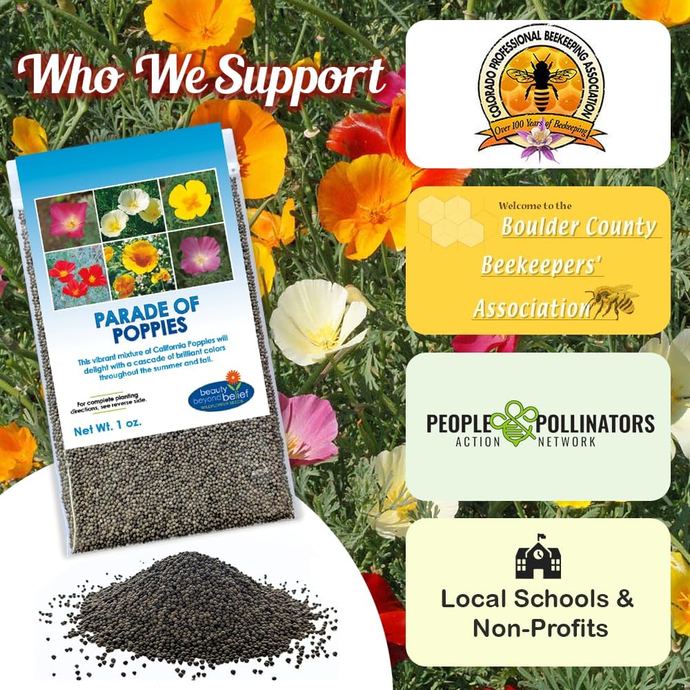 Parade of Poppy Wildflower Seeds - 1oz, Open-Pollinated Flower Seed Mix Packets, No Fillers