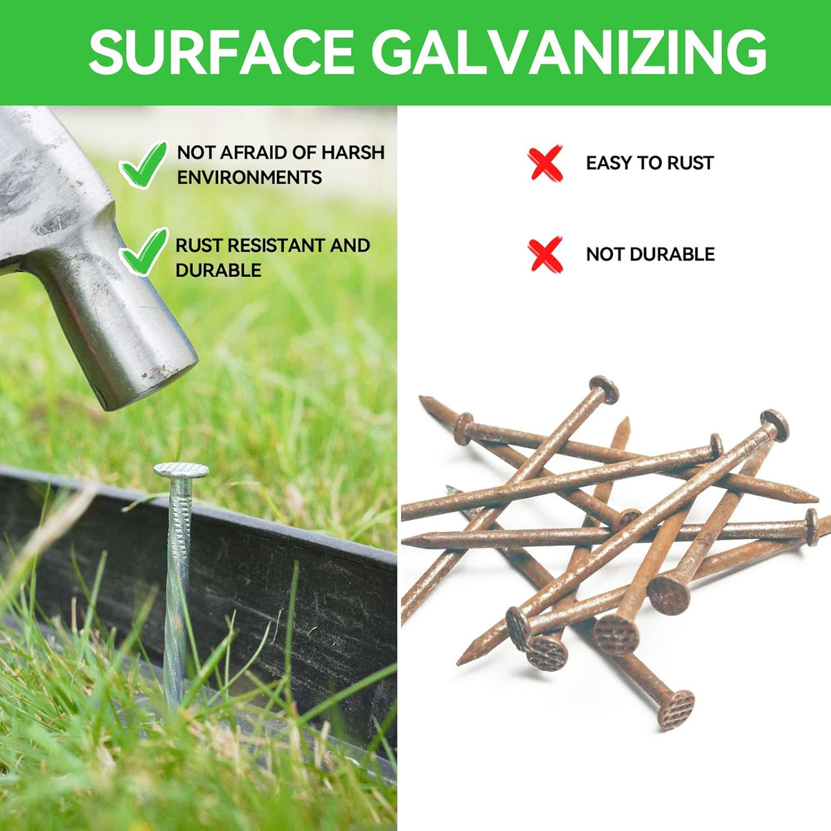 8 Inch Heavy Duty Landscape Stakes with Gasket Caps - 100 Sets Galvanized Spiral Garden Spikes Kit