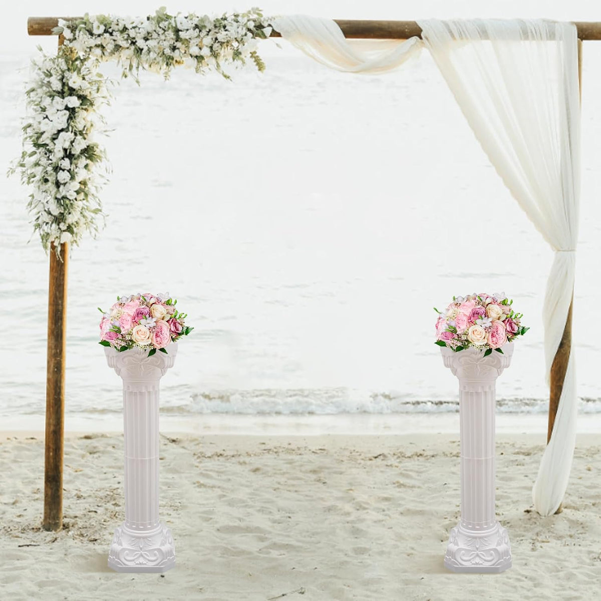 Roman Column Pedestal, Plastic White Columns for Weddings Indoor/Outdoor Roman Pillar Stand for