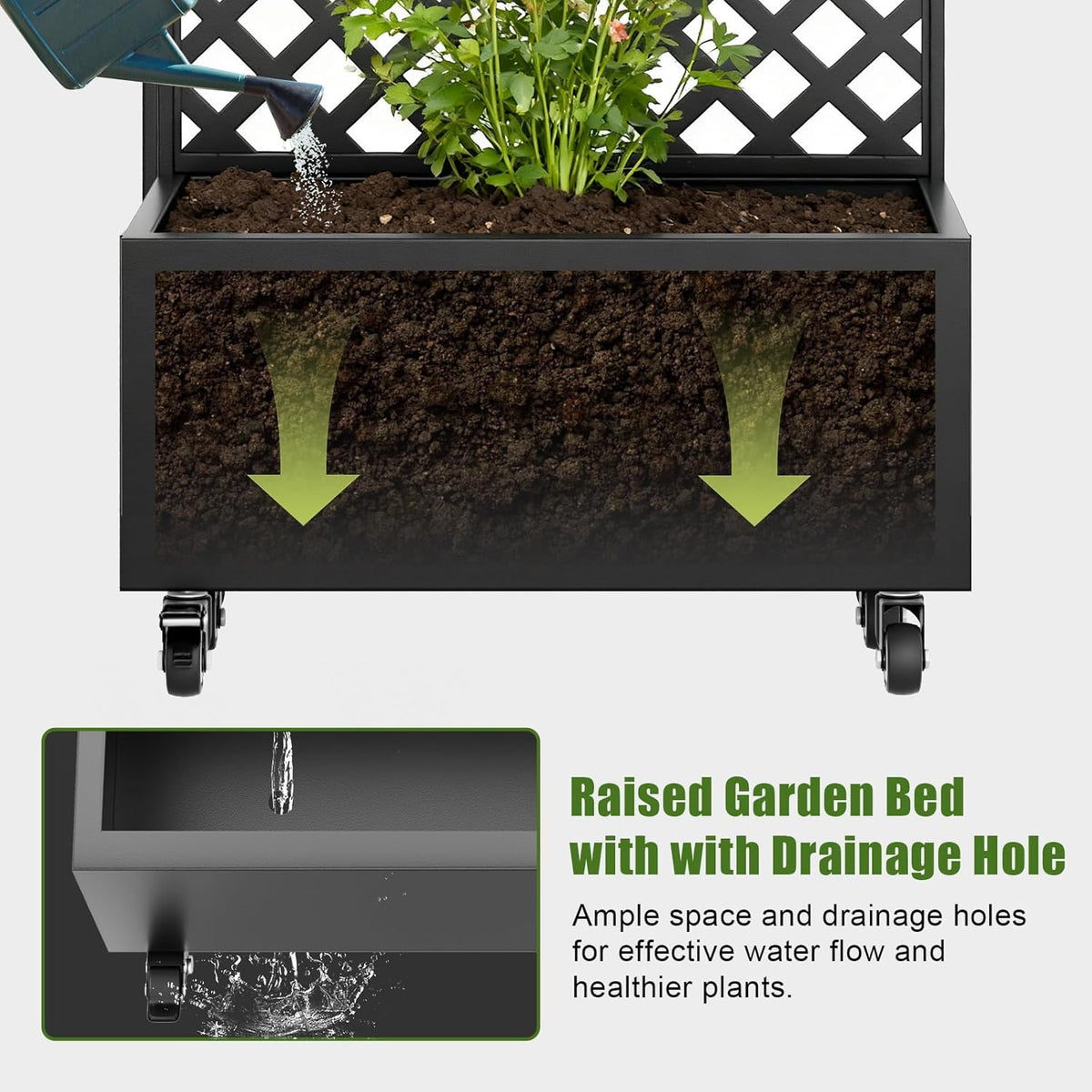 Metal Raised Garden Bed with Trellis and Wheels,72"x 36"x 16" Planter Box with Trellis Privacy
