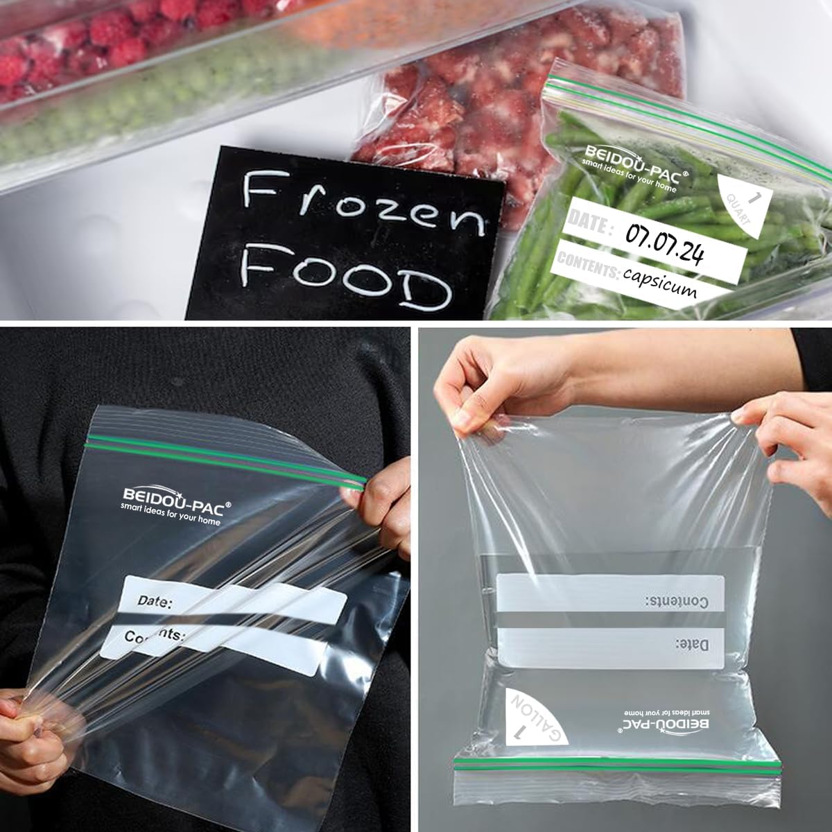2 Gallon Large Food Storage Freezer Bags, 125 Count | Double Zipper | 13" * 15", Freshness Easy
