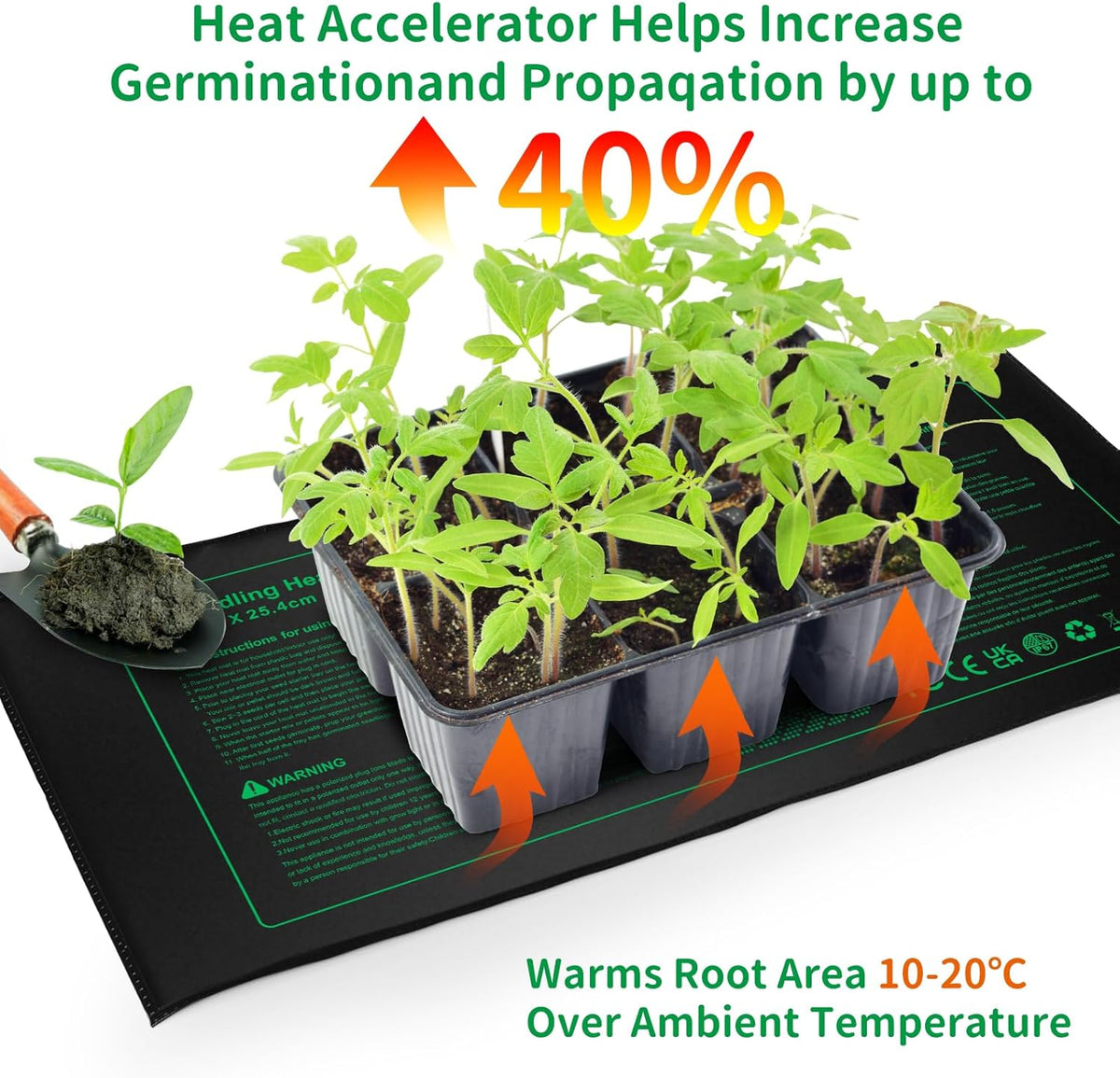 NAMOTEK Seedling Heat Mat, 10" x 20.75" Waterproof Plant Heating Mat, Warm Hydroponic Heating Pad
