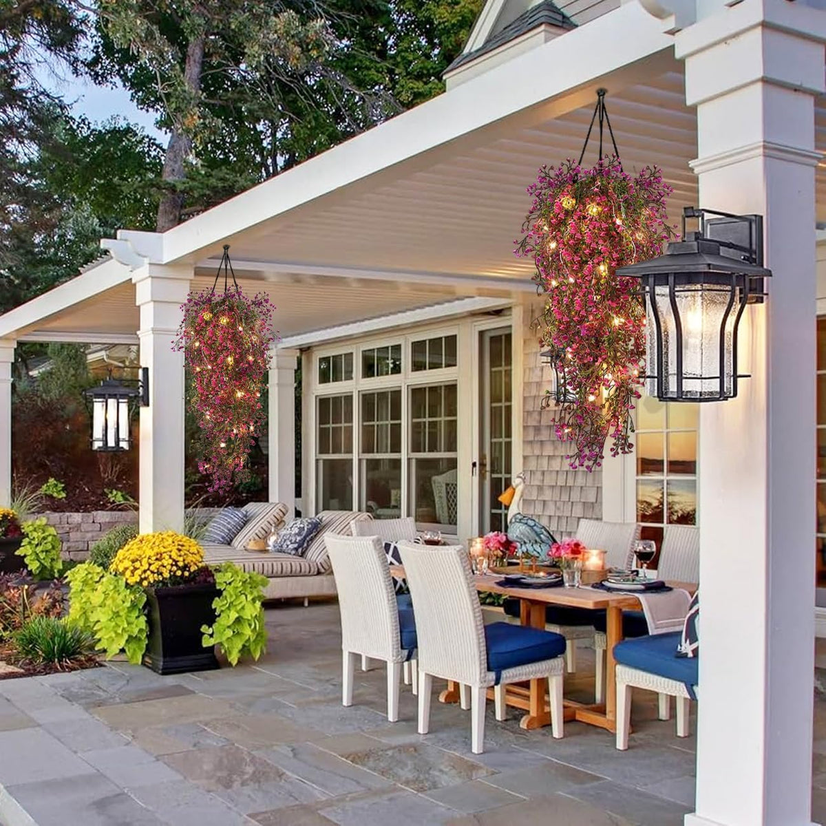 RECUTMS 4Pcs Fake Ferns Artificial Hanging Plants with 30 LED Lights Ivy Flowers Large Faux Hanging