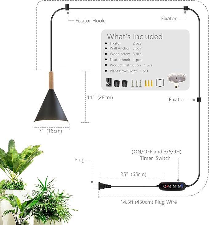 Hanging Grow Lights for Indoor Plants,Pendant Plant Lights for Indoor Growing,15W Full Spectrum