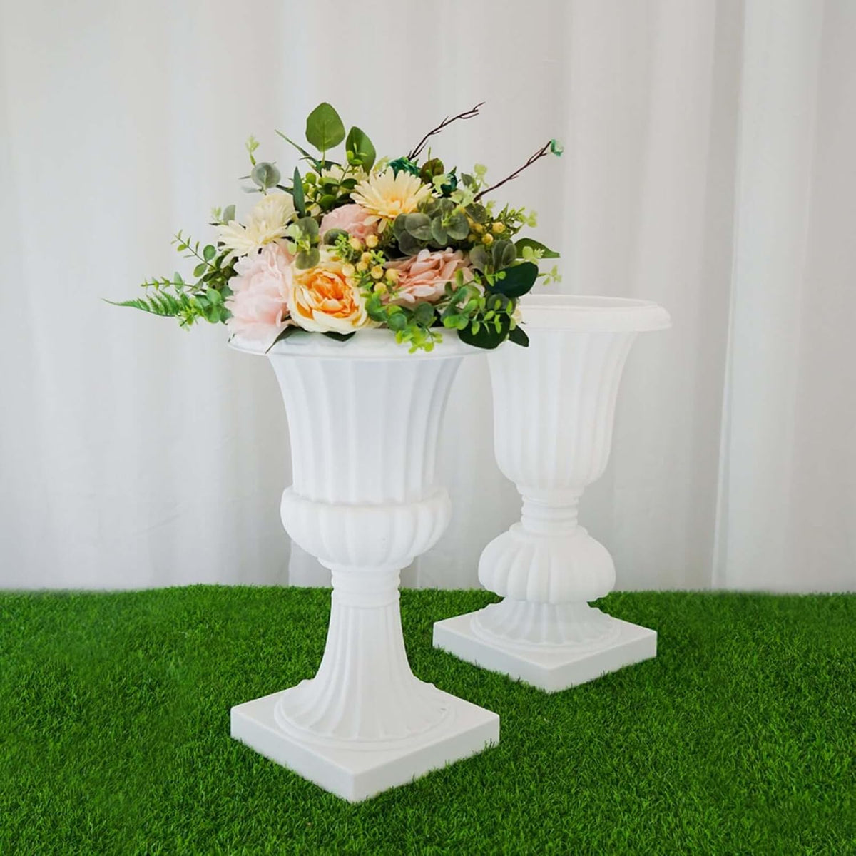 Efavormart 2 Pack - 20" PVC Urn Planter, Floral Pedestal Flower Pot White Plant Stand for Wedding