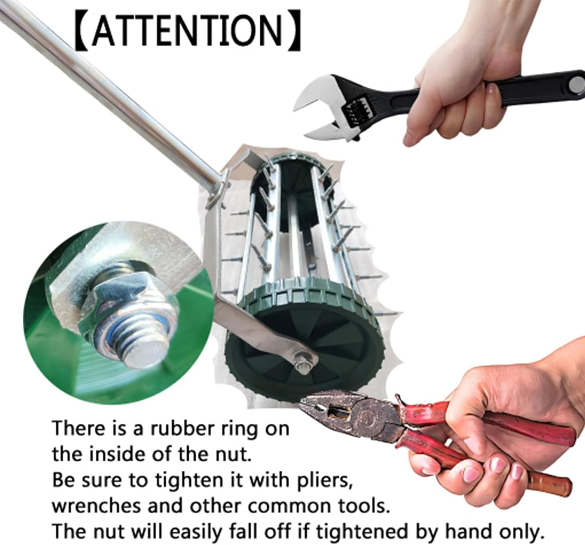 16-Inch Heavy Duty Rolling Lawn Aerator With Sharp Spikes & Anti-Slip Handle - Push Aerator for