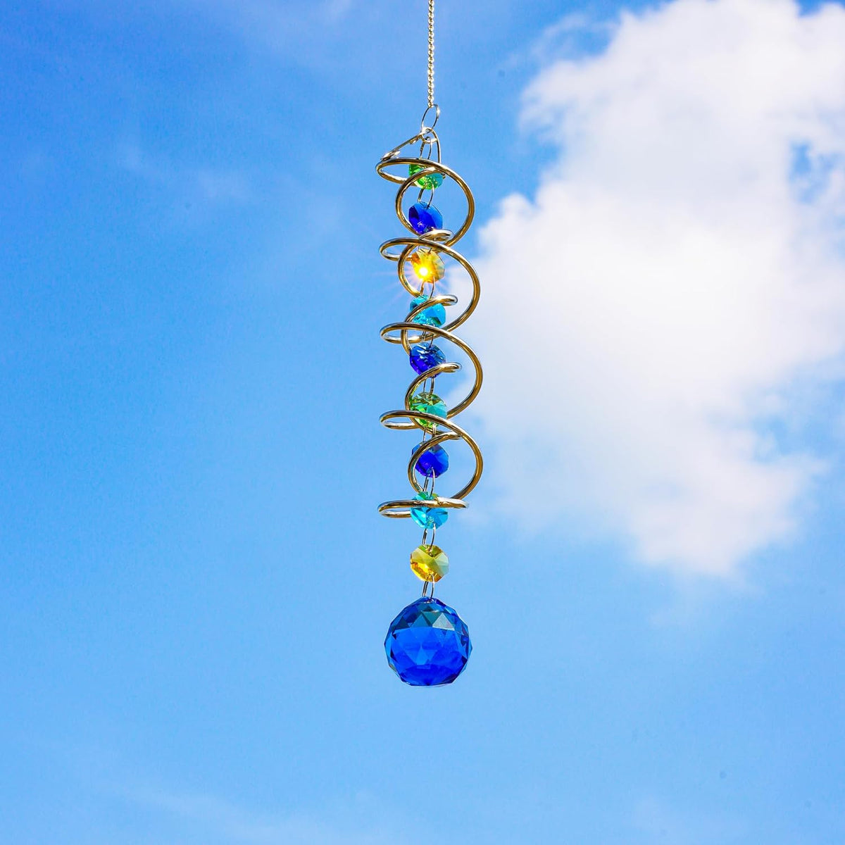H&D HYALINE & DORA 20.5inch Gazing Ball Spiral Tail,Decorative Wind Spinner Sun Catcher,Rainbow