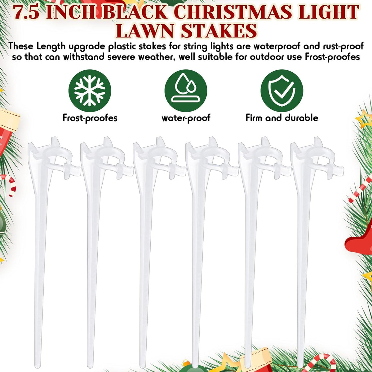 Jetec 200 Pieces Christmas Light Stakes Universal Yard Lawn Holiday 7.5 Inches Light Ground Stakes