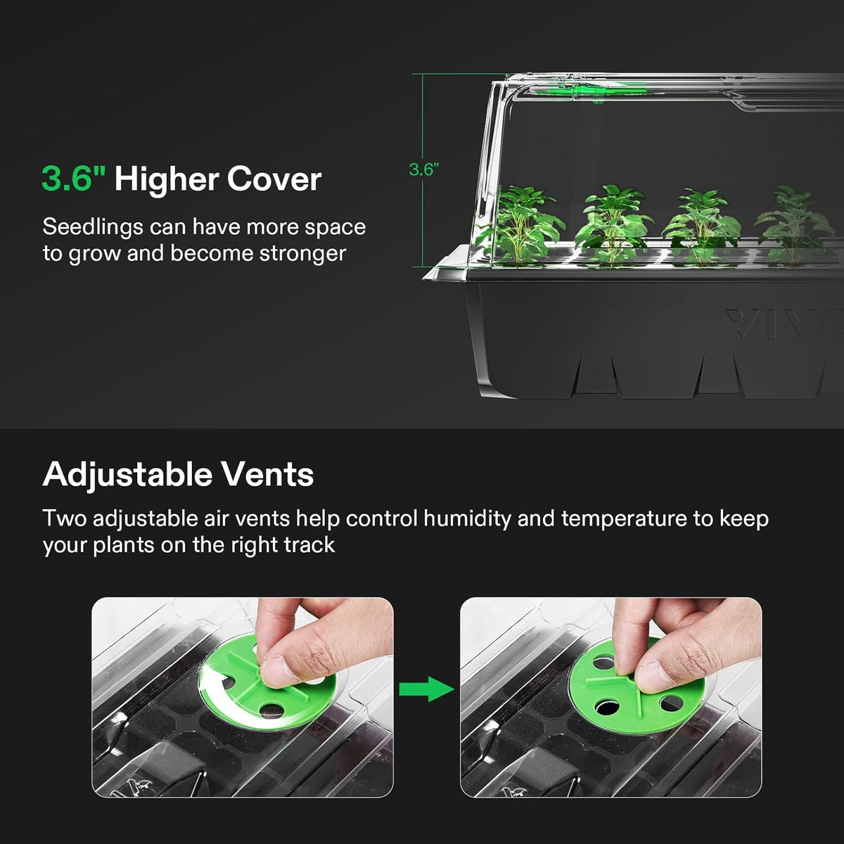 VIVOSUN 6-Pack Seed Starter Trays, 240-Cell Seed Starter Kit with 2 Set of LED Lights, 3.6" Higher