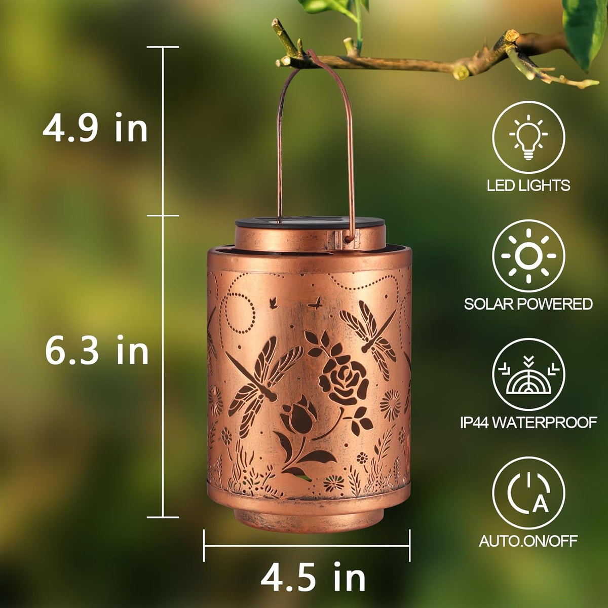 Solar Outdoor Lanterns, Dragonfly Garden Decor LED Light Hanging Waterproof Solar Lantern Birthday