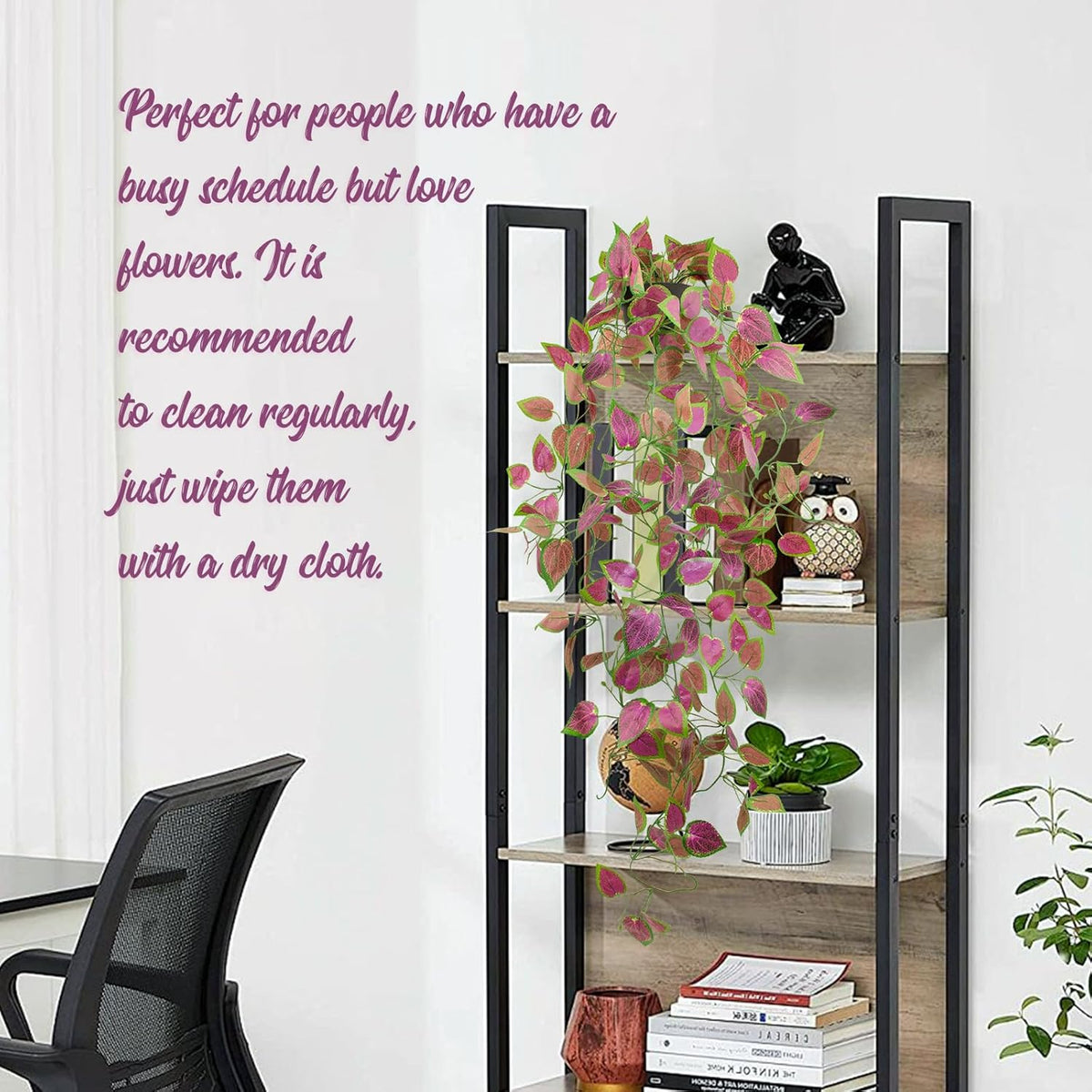 LOYWREE 2 Pack Artificial Purple Ivy Hanging Vine Plants - Small Potted Long Trailing Cascading