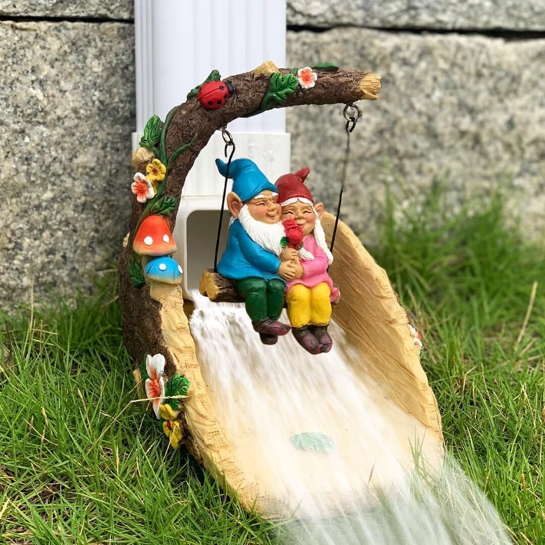 Gnome On The Swing Gutter Downspout Extension Decoration,Rain Downspout Diverter Garden