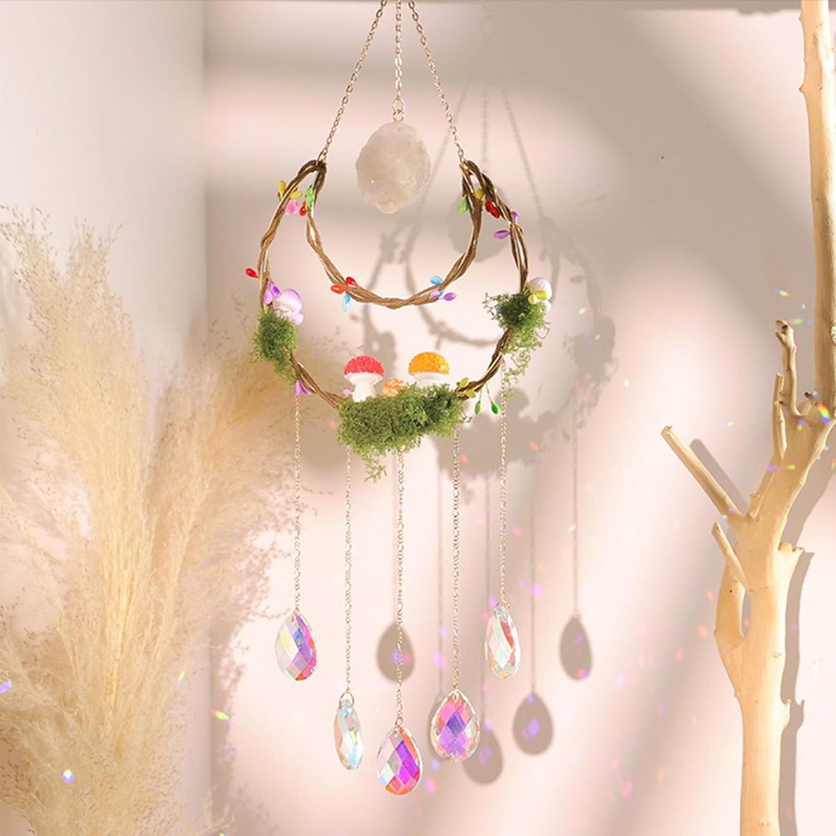TUOKING Crystal Suncatchers for Window Hanging Mushroom Colorful Crystals Prism Pendant Sun