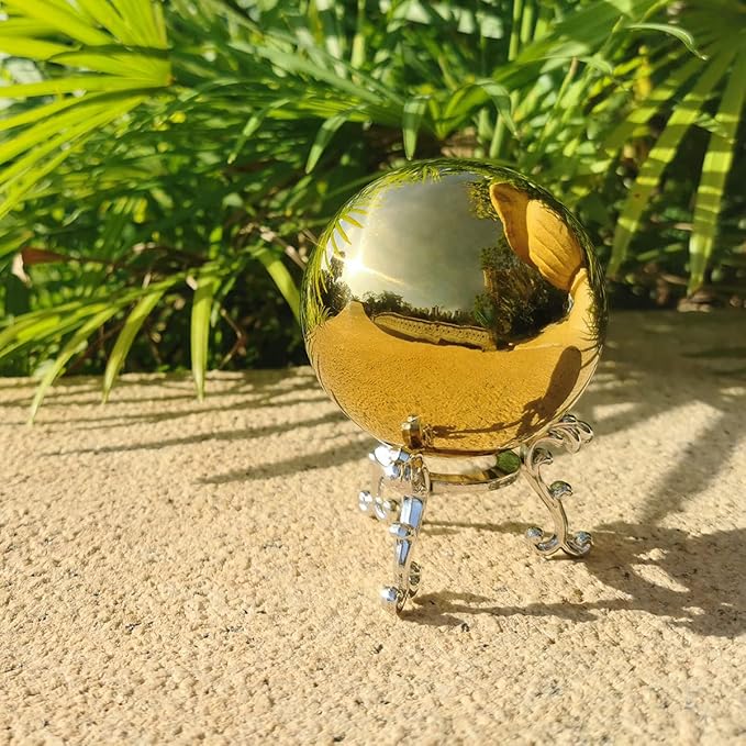 Gold Gazing Globe Mirror Ball in Stainless Steel, Shiny Hollow Sphere Sparkling Housewarming