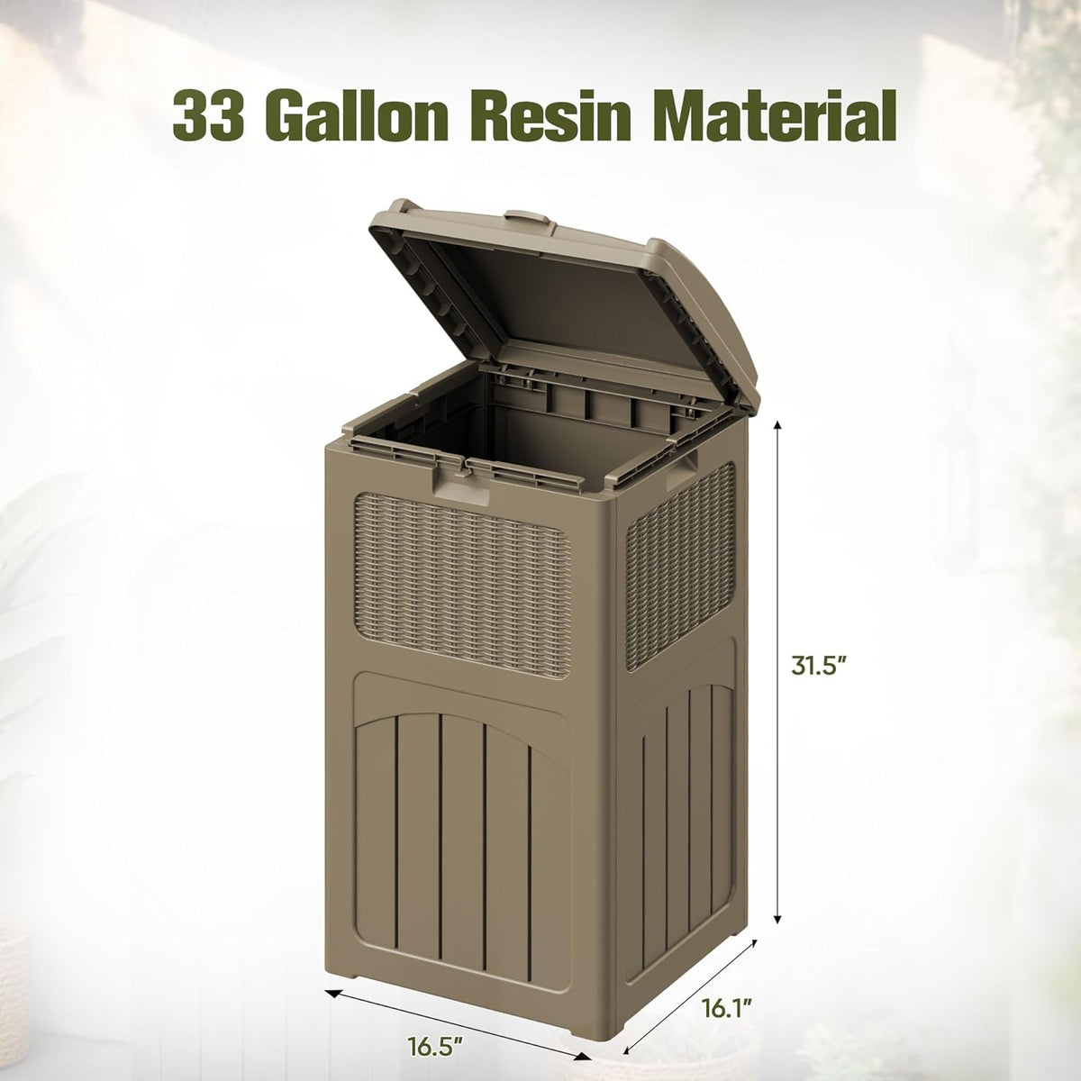 Devoko 33 Gallon Outdoor Trash Can, Hideaway Garbage Bins with Tiered Lid, Waterproof Resin Outside