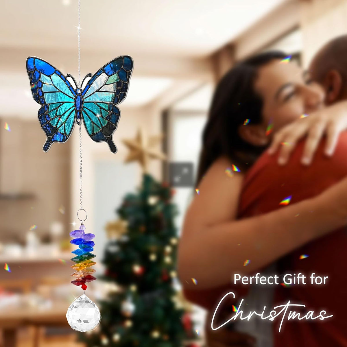 1 Layered Ornament Suncatcher - Blue Butterfly - Home Garden Decor Birthday Gift for Family, Women