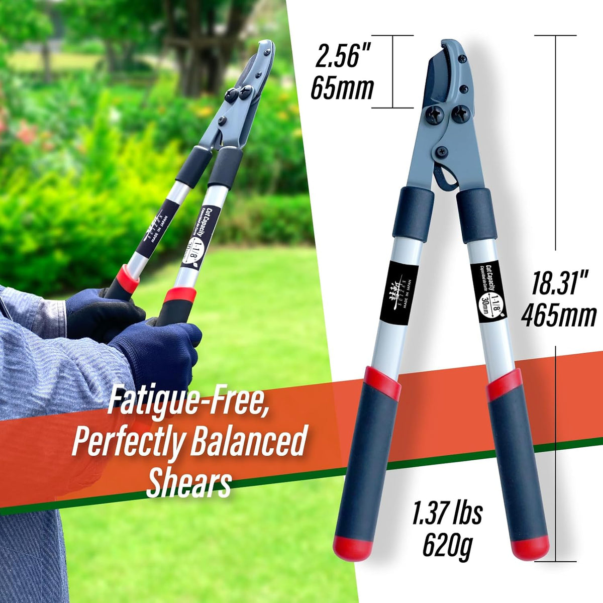 SUIZAN Anvil Hand Loppers 18" - Professional Japanese Branch Cutter Lightweight Compact Tree