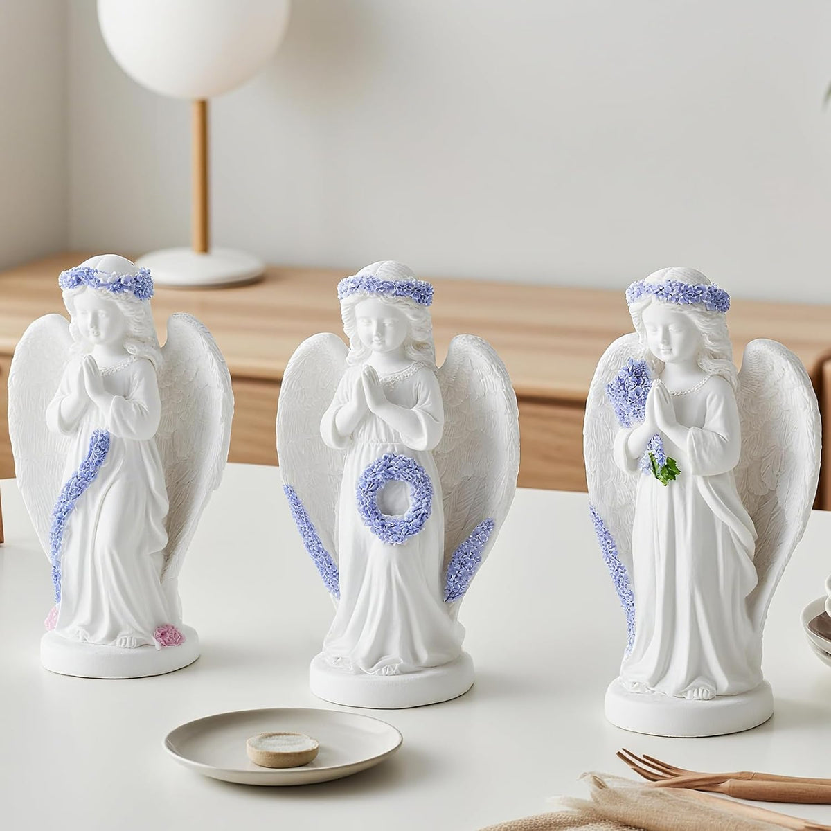 Lavender Praying Angel Statues, Handmade Resin Craft Home Decor, Indoor & Outdoor Winged Angel
