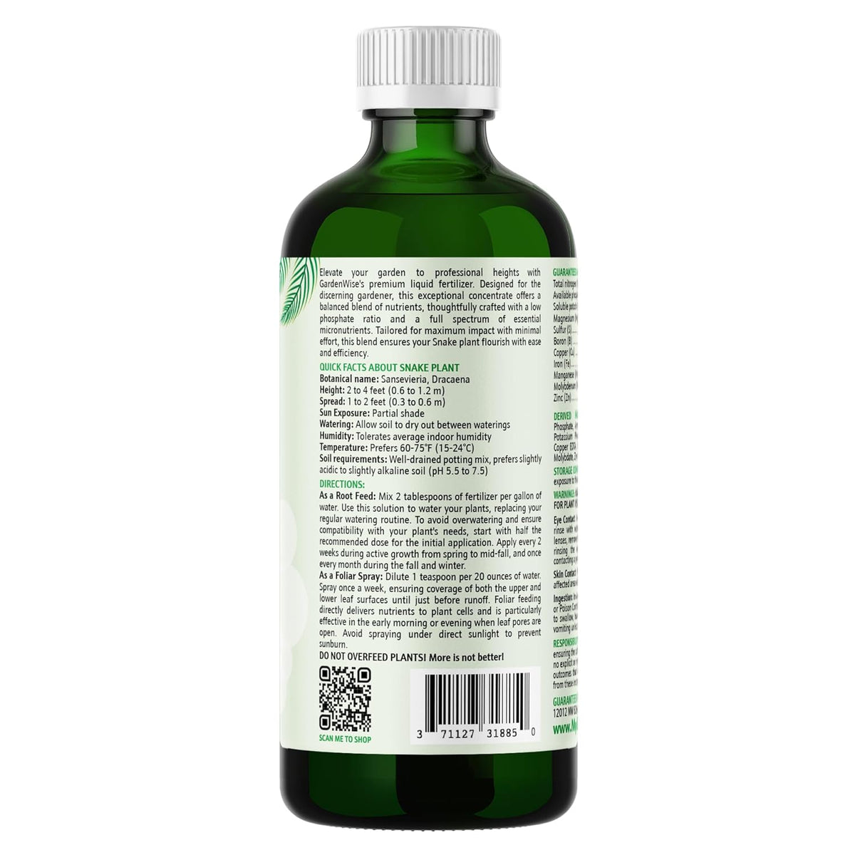 3-1-2 Liquid Fertilizer Concentrate with Micronutrients - Ideal Snake Plant Food for Sansevieria
