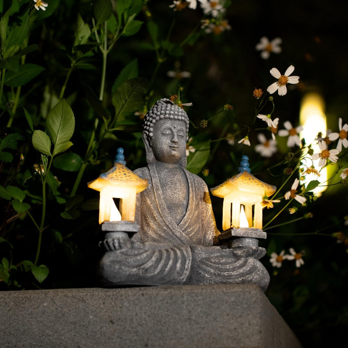 Meditating Buddha Statue with Solar Lights, Zen Garden Decor for Home, Patio, Yard, Outdoor