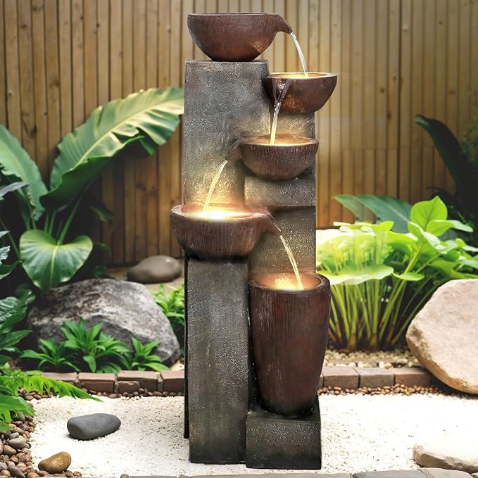 Naturefalls 39.7in.Modern Outdoor Fountain -5-Tier Resin Water Feature, Indoor Outdoor Garden