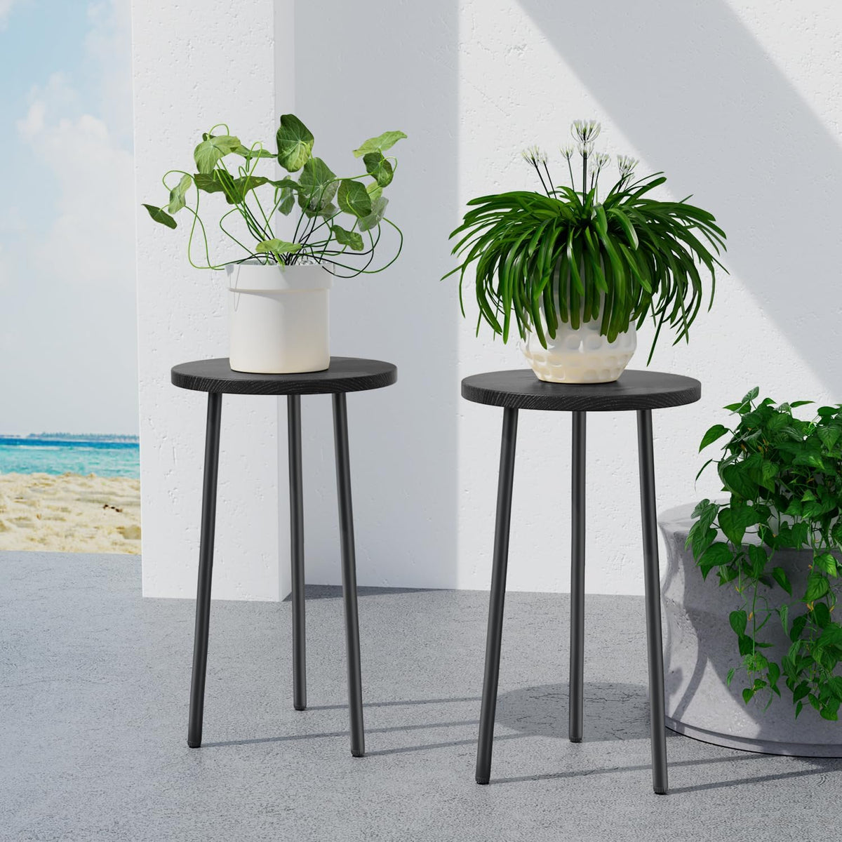 Plant Stand Indoor 2 Pack: Corner Wood 20 Inch Plant Stand Mid Century Modern Decor - Small Round