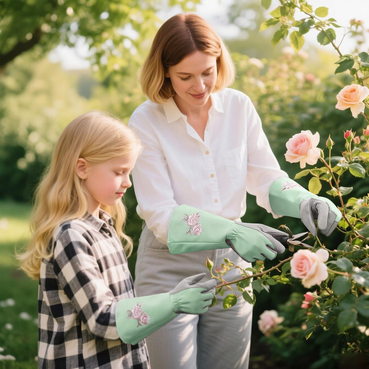 Rose Pruning Gloves Thorn Resistant, Embroidery Gardening Gloves with Extra Long Forearm Protection
