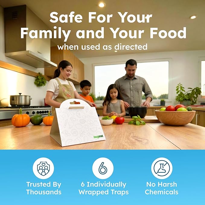 BugMD Pantry Moth Traps (6-Pack) – Pheromone-Based Sticky Glue Traps, Non-Toxic, Kills Indian Meal