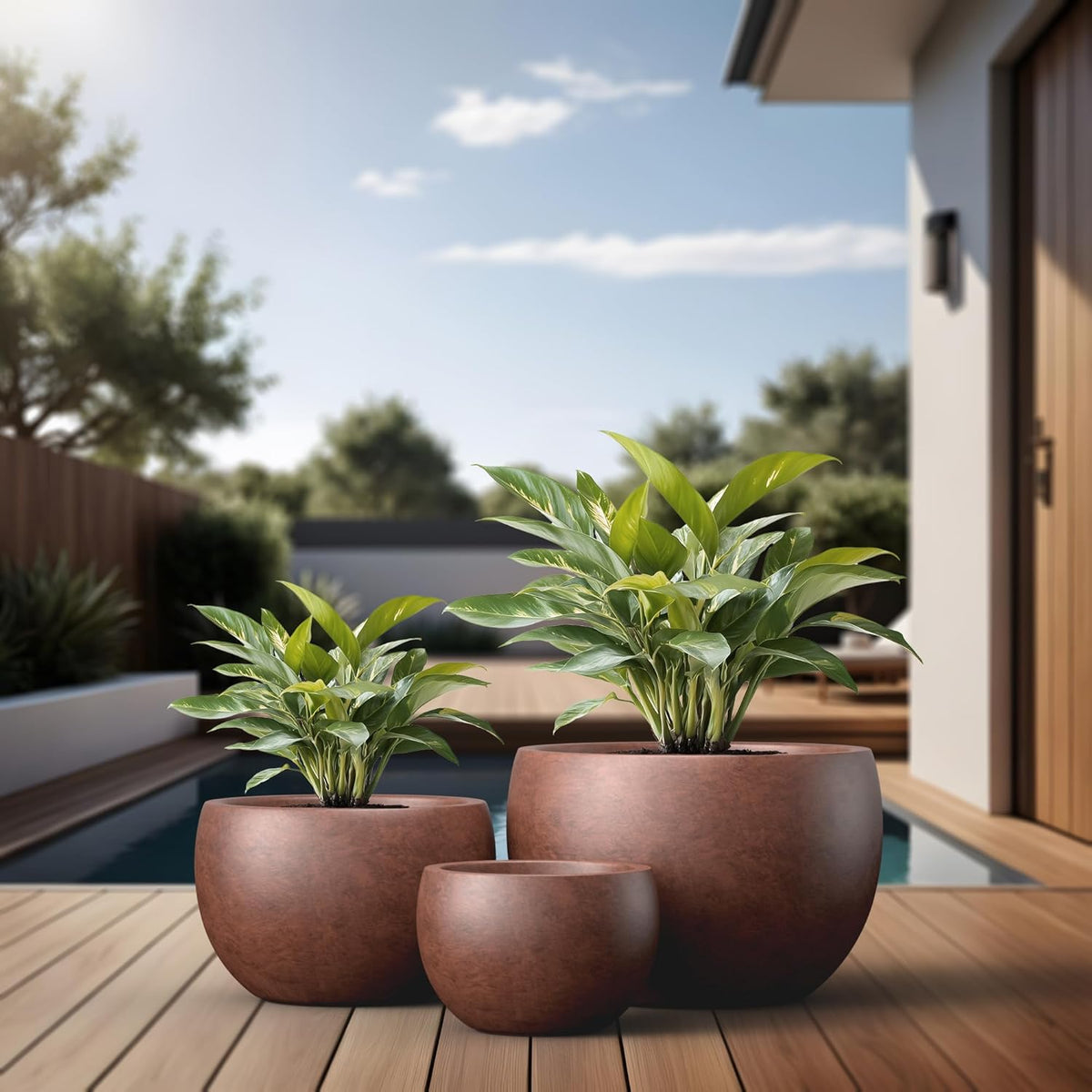 Kante 19.9",15.7",11.8" Dia Round Concrete Planter Set of 3, Outdoor/Indoor Large Bowl Plant Pots