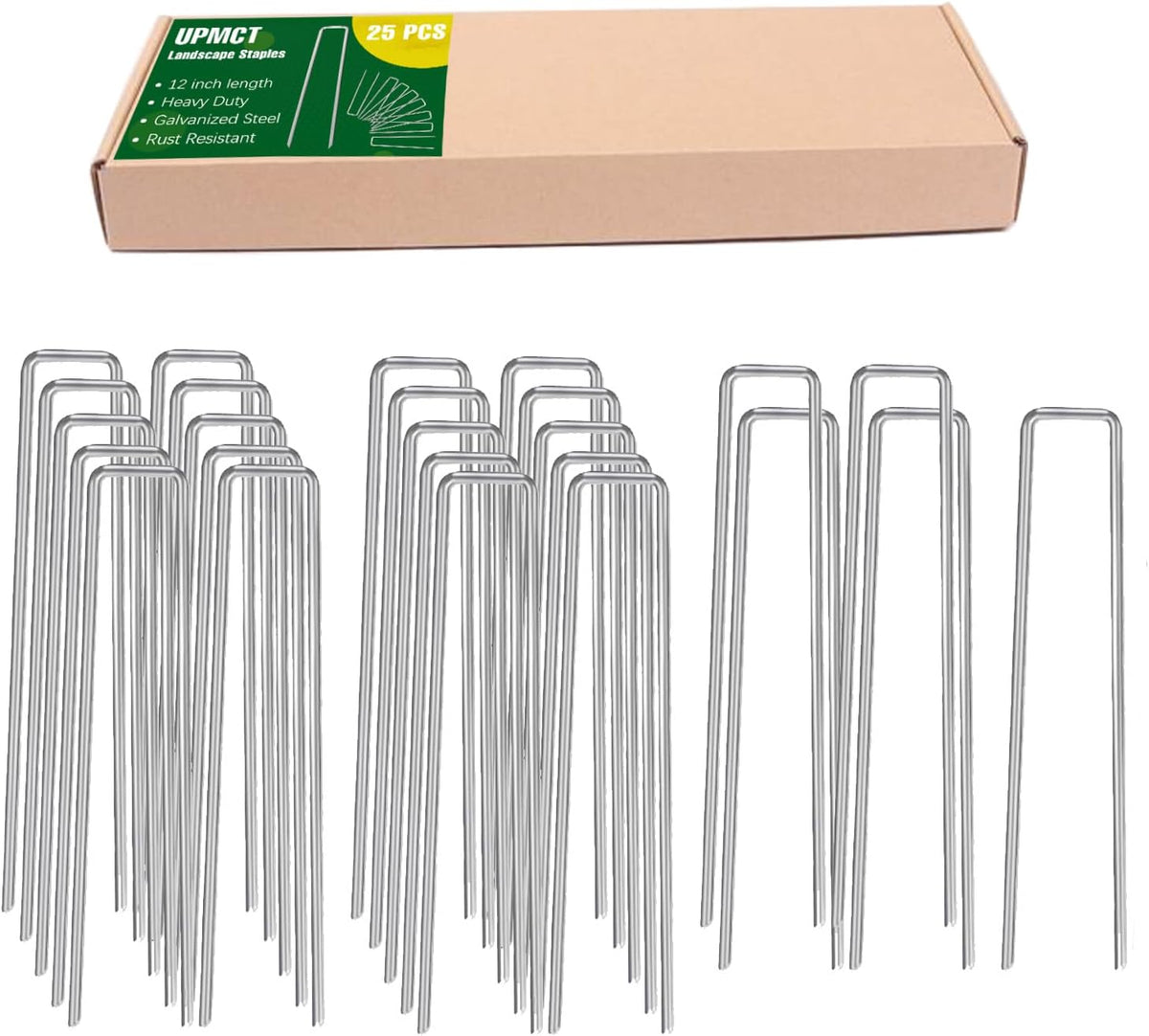 12 Inch Galvanized Garden Landscape Staples Stakes, 25 50 100 PCS Anti-Rust Garden Staples U-Shaped