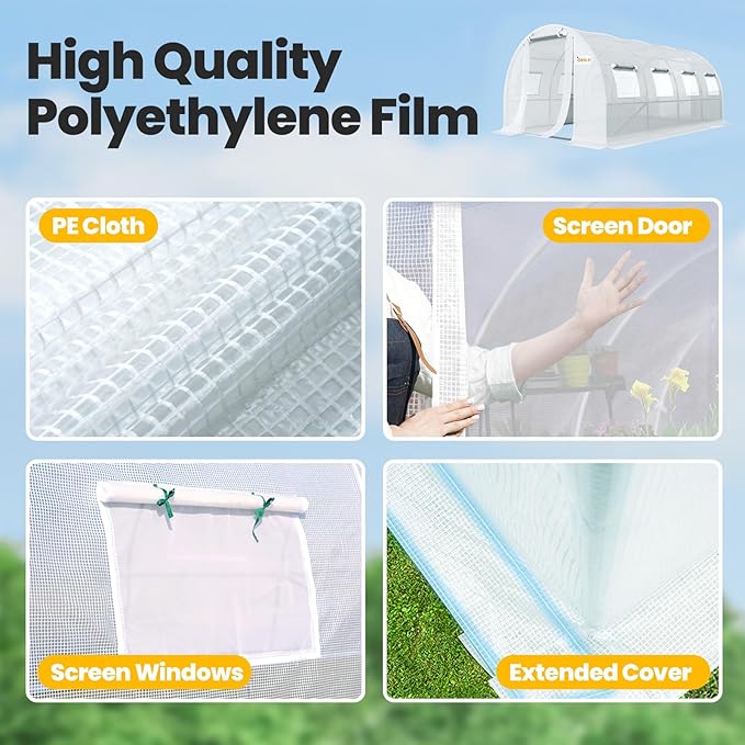 KING BIRD Premium 25x10x6.6FT Greenhouse for Outdoors, Large Walk-in Upgraded Galvanized Metal