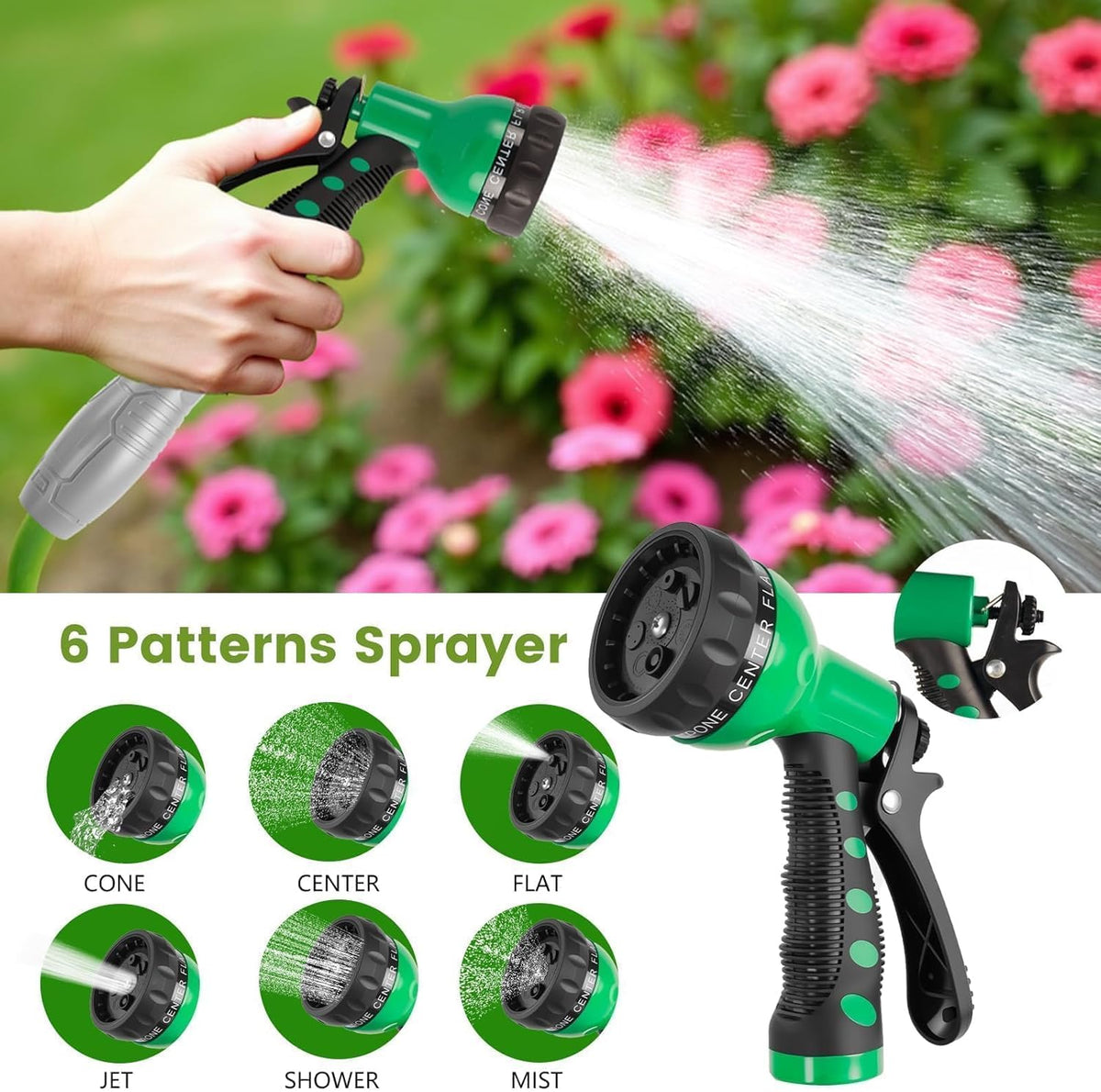 SPECILITE 1/2” Polyurethane Coil Garden Hose 50 FT, PU Flexible Recoil Water Hoses with 6-Pattern