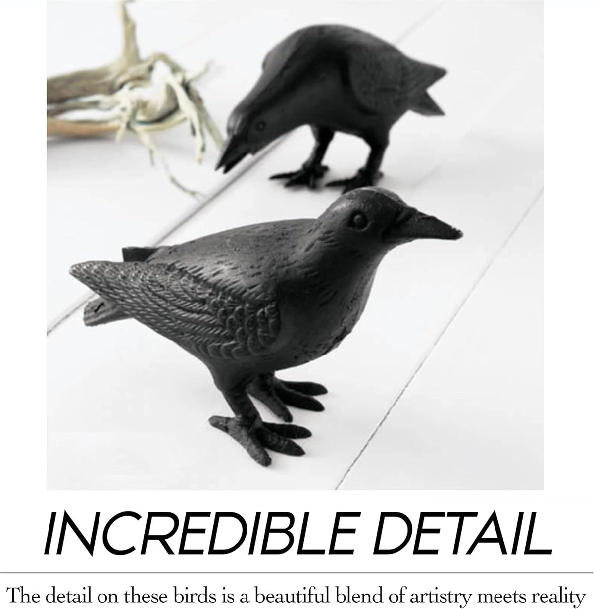 NACH Cast Iron Crow Statue, Head Down Raven, Large Garden Statues, Crow Garden Sculpture, Bird