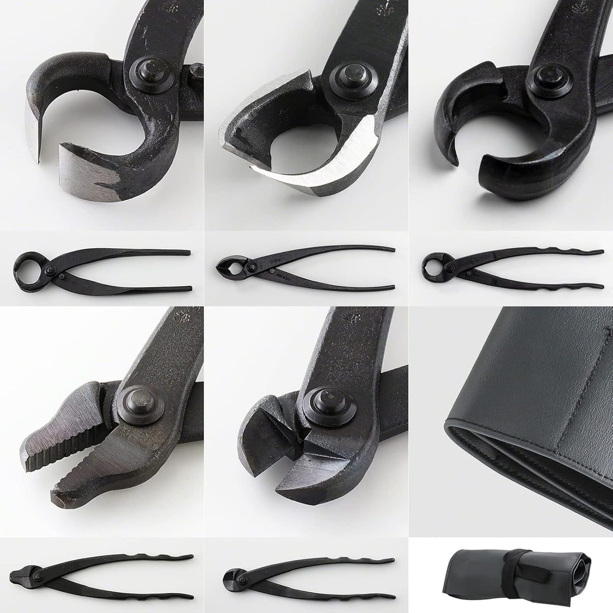 Wazakura Made in Japan 5 PCS Bonsai Cutter Tools Set with Roll Bag: Concave Branch Cutter, Knob