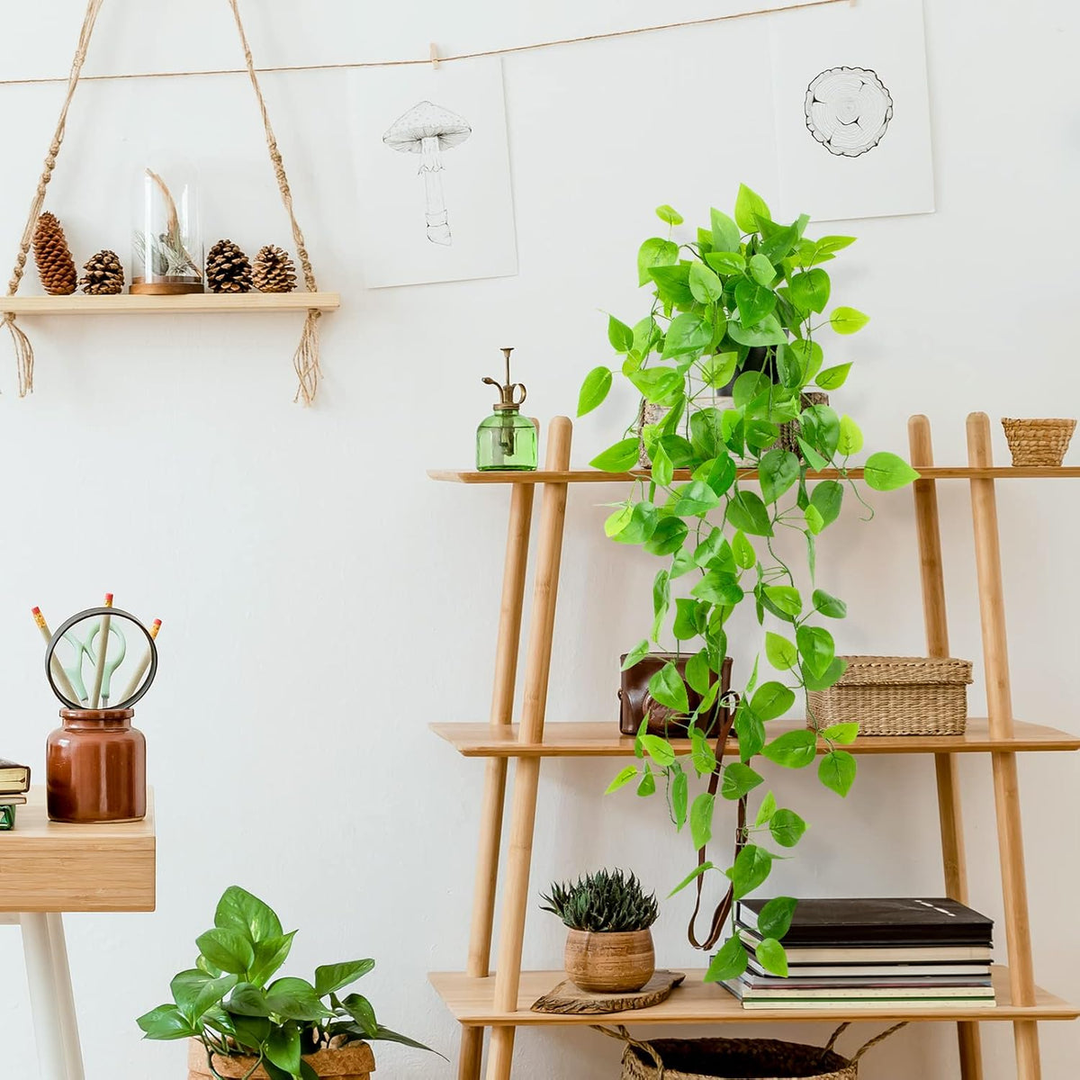 LOYWREE Small Fake Hanging Plant Artificial Potted Plants for Indoor Outdoor Aesthetic - 39in