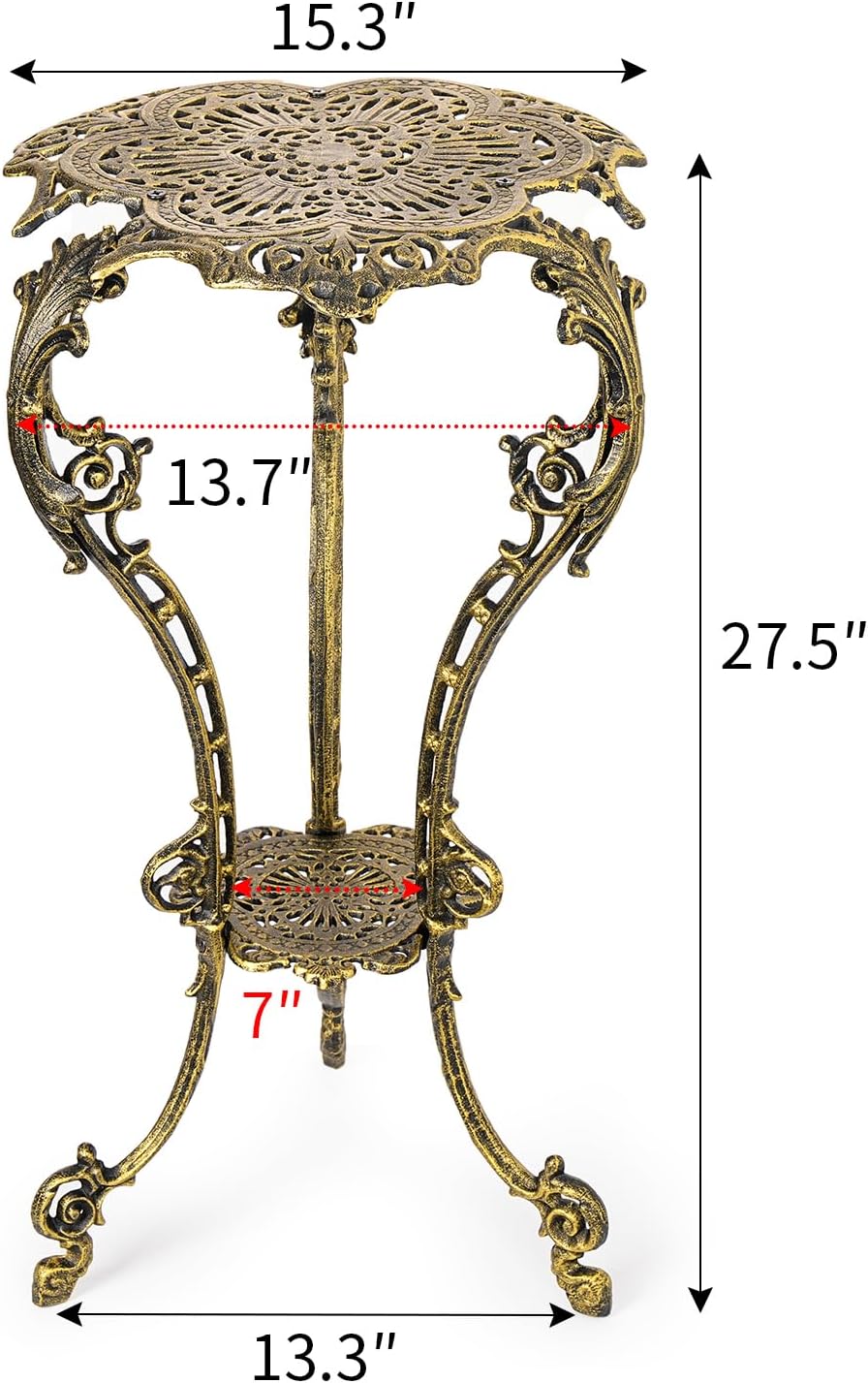 Sungmor Vintage Cast Iron Plant Stand - Ornate Gold Pedestal Table for Indoor Outdoor Garden, 27.5"