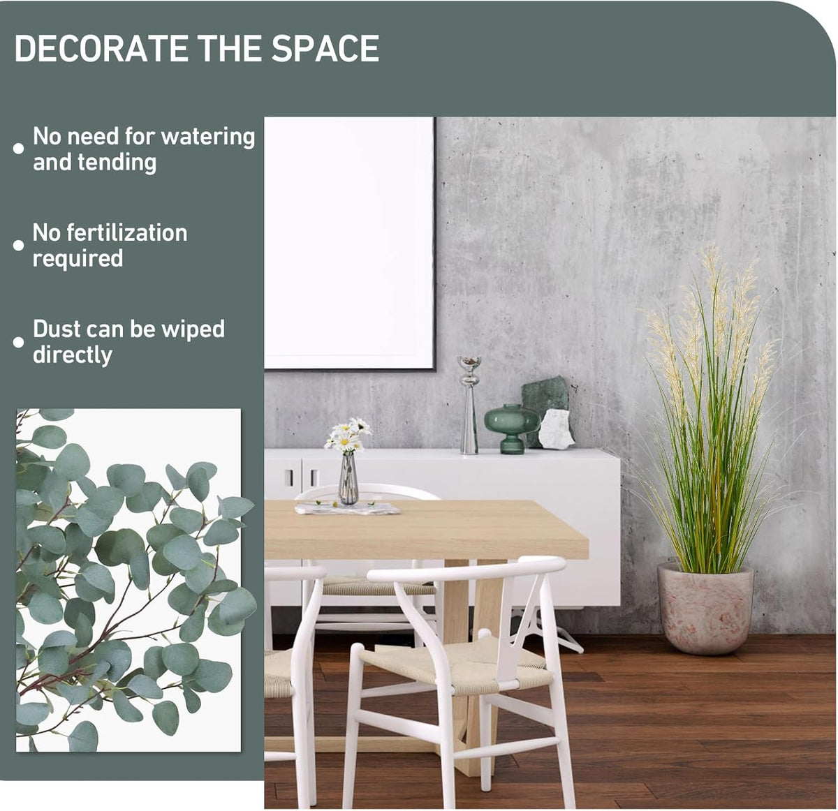 Artificial Plant, 47in Tall, 2pk Grass, Faux House Plants in Pot, Indoor Decorative Flowers