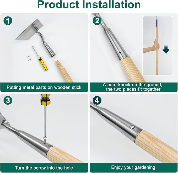 Berry&Bird Flat Edge Garden Hoe, 58'' Hoes Garden Tool with Long Wood Handle, Stainless Steel