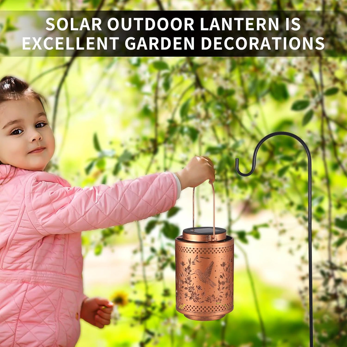 2 Pack Hummingbird Solar Lanterns Garden Decor Birthday Gifts for Women Mon Grandma Metal Hanging