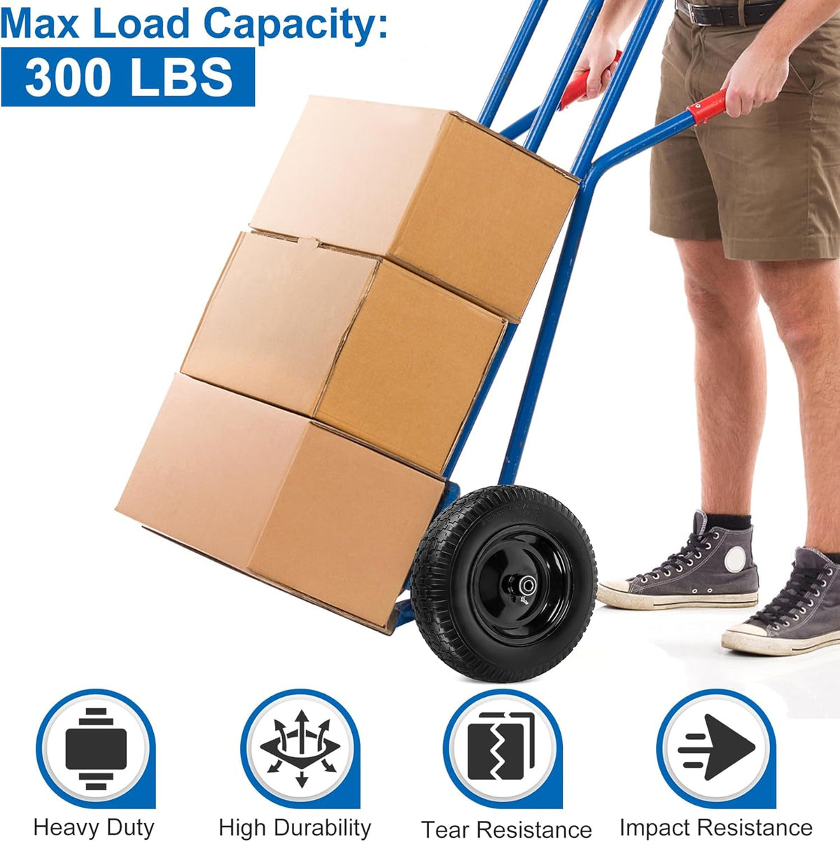 4.80/4.00-8" Flat Free Wheelbarrow Tires and Wheels, 14.5" Universal Fit Solid Tires with 5/8" or