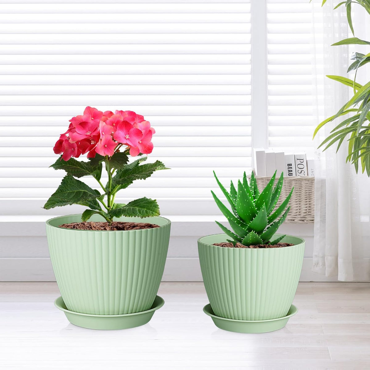 7/6.2/5.5/5/4.5/4 inch Plant Pots, 6 Pack Flower Pots for Small Indoor Outdoor Plants, Plastic