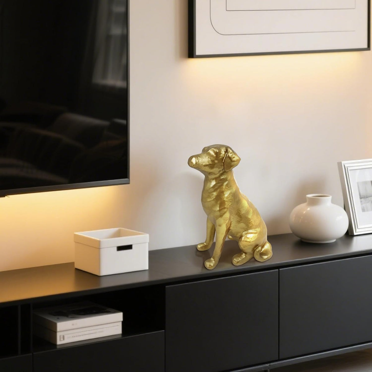 The Labrador Sculpture 11.5x7x5.5 inches, Dog Statue for Home Decor Accents, Gold Lab Retriever