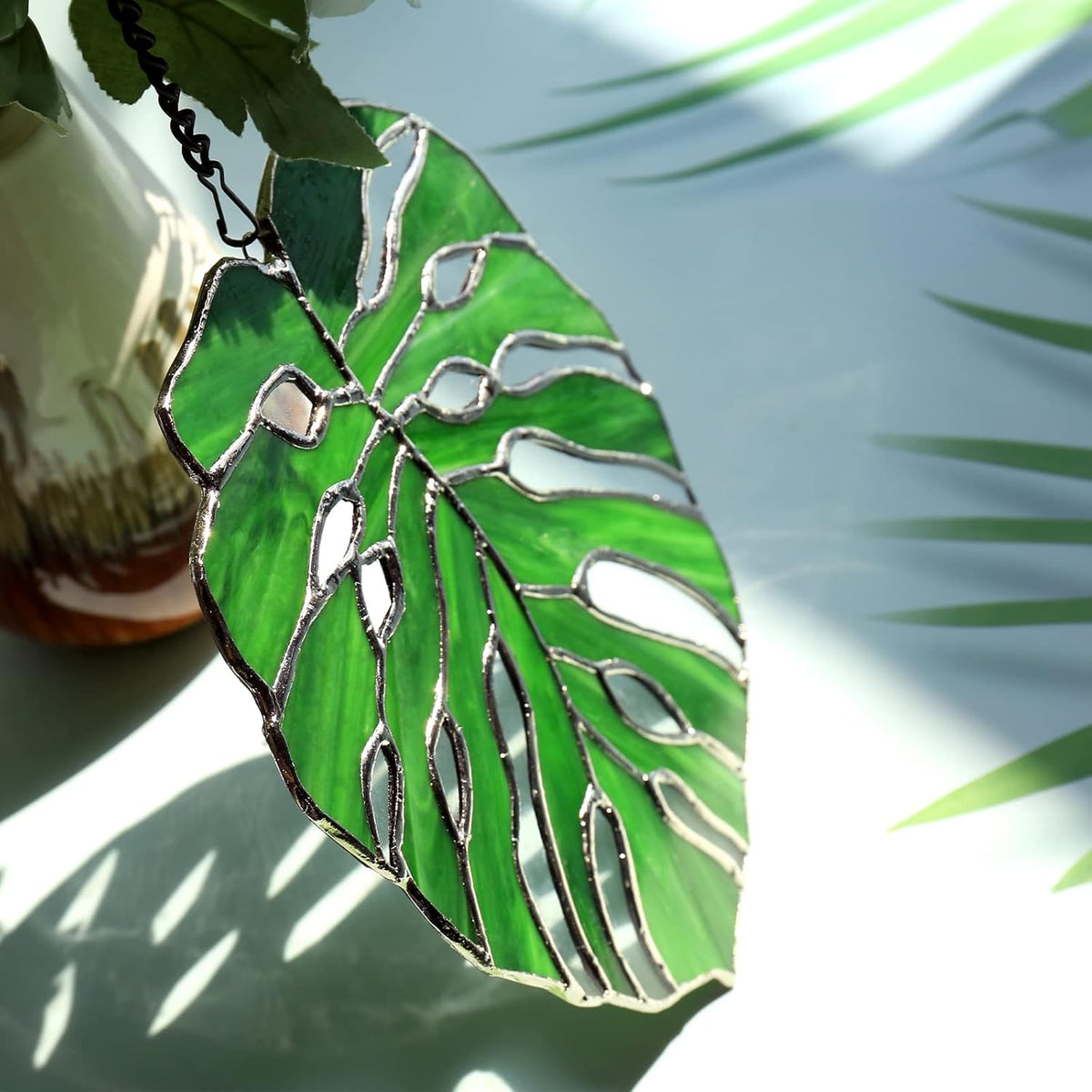 Tuitessine Monstera Suncatcher Stained Glass Leaf Exotic Jungle Tropical Decor Window Wall Hanging