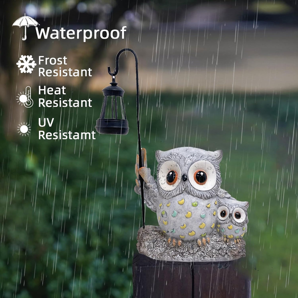 Garden Statues Owl with Solar LED Lantern, Resin Solar Garden Decor for Outside, Yard Decorations