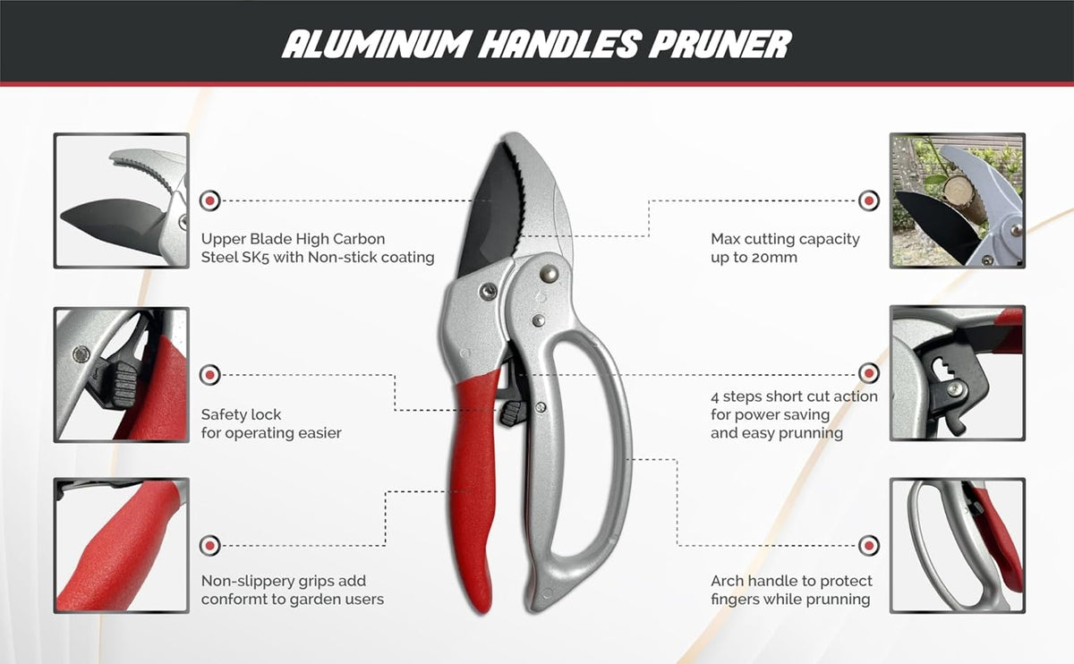 Ratchet Anvil Pruning Shears,Anvil Pruner For Gardening,Hand Pruners for Tree trimming,Carbon Steel