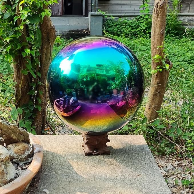 35cm/14 inch Garden Sphere Mirror Gazing Ball,Rainbow Stainless Steel Polished Reflective Smooth
