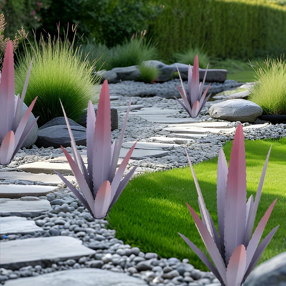 EROCK 2 Pcs Tequila Rustic Sculpture, Wind Resistant Metal Agave Plant Outdoor Home Decor, DIY