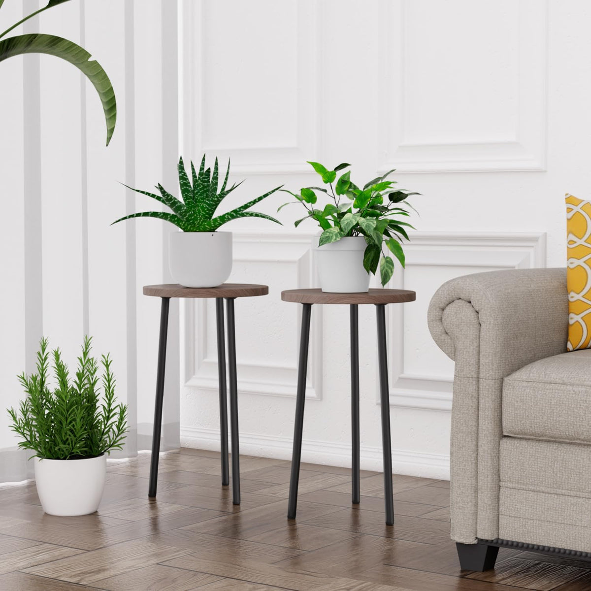 Plant Stand Indoor 2 Pack: Corner Wood 20 Inch Plant Stand Mid Century Modern Decor - Small Round